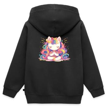 Licorne Kawaii Japonais - Sweat Premium à capuche zippé enfant bio - noir - Dos - AI Model Kid Male (0cm)