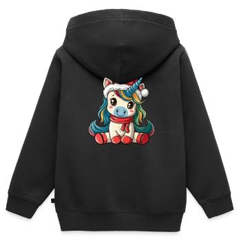 Licorne Noël Kawaii - Sweat Premium à capuche zippé enfant bio - noir - Dos - AI Model Kid Male (0cm)