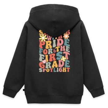 Shinging avec fierté 1ère année Groovy École primaire - Sweat Premium à capuche zippé enfant bio - noir - Dos - AI Model Kid Male (0cm)