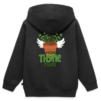 Thymian Wortwitz - Kinder Premium Organic Zip Hoodie - Schwarz - Hinten - AI Model Kid Male (0cm)