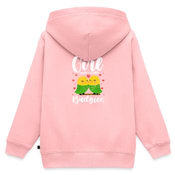 Perruche ondulée - Sweat Premium à capuche zippé enfant bio - rose - Dos - AI Model Kid Female (0cm)