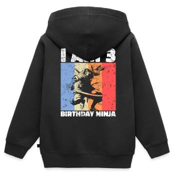 3ème anniversaire Ninja Retro Boy 3 ans cadeau - Sweat Premium à capuche zippé enfant bio - noir - Dos - AI Model Kid Male (0cm)