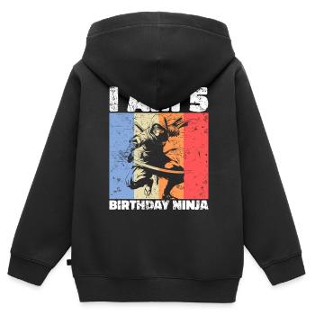 5e anniversaire Ninja Retro Boy 5 ans cadeau - Sweat Premium à capuche zippé enfant bio - noir - Dos - AI Model Kid Male (0cm)
