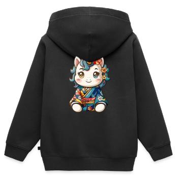 Einhorn Kawaii Japanischer Kimono - Kinder Premium Organic Zip Hoodie - Schwarz - Hinten - AI Model Kid Male (0cm)