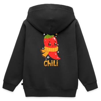 Chili Wortwitz - Kinder Premium Organic Zip Hoodie - Schwarz - Hinten - AI Model Kid Male (0cm)