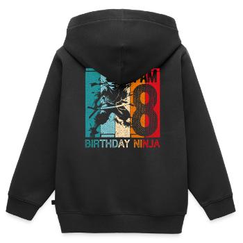 Rétro Ninja 8 ans garçon 8e cadeau d’anniversaire - Sweat Premium à capuche zippé enfant bio - noir - Dos - AI Model Kid Male (0cm)