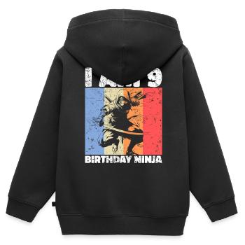 9e anniversaire Ninja Retro Boy 9 ans cadeau - Sweat Premium à capuche zippé enfant bio - noir - Dos - AI Model Kid Male (0cm)