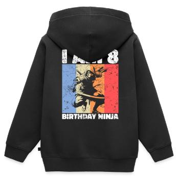 8e anniversaire Ninja Retro Boy 8 ans cadeau - Sweat Premium à capuche zippé enfant bio - noir - Dos - AI Model Kid Male (0cm)