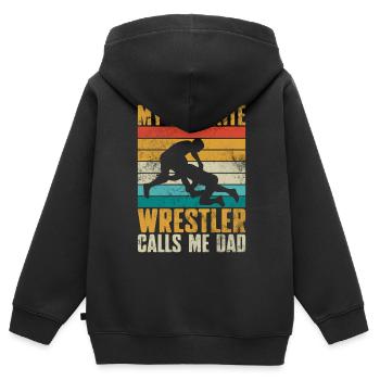 Mein Lieblings-Wrestler nennt mich Papa - Kinder Premium Organic Zip Hoodie - Schwarz - Hinten - AI Model Kid Male (0cm)