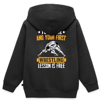 Touch me and your first Wrestling lesson is free - Kids Premium Organic Zip-up Hoodie - black - Back - AI Model Kid Male (0cm)