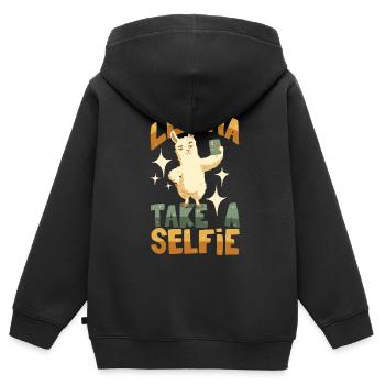 Lama prend un selfie - Sweat Premium à capuche zippé enfant bio - noir - Dos - AI Model Kid Male (0cm)