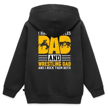 J’ai deux titres : papa et papa catcheur - Sweat Premium à capuche zippé enfant bio - noir - Dos - AI Model Kid Male (0cm)