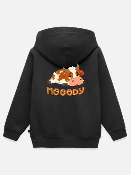 Moody Cow - Kids Premium Organic Zip-up Hoodie - black