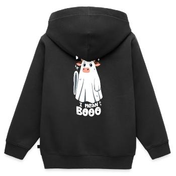 Cow Ghost / Jeu de mots d’Halloween - Sweat Premium à capuche zippé enfant bio - noir - Dos - AI Model Kid Male (0cm)
