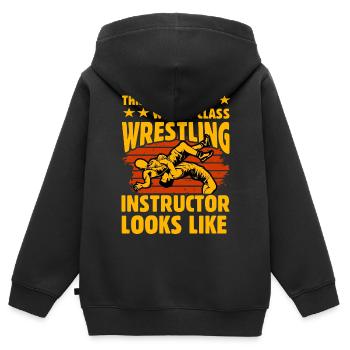 C’est ce qu’un instructeur de lutte de classe mondiale - Sweat Premium à capuche zippé enfant bio - noir - Dos - AI Model Kid Male (0cm)