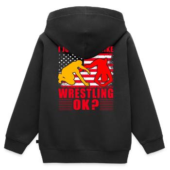 Ich mag Wrestling einfach sehr, ok? - Kinder Premium Organic Zip Hoodie - Schwarz - Hinten - AI Model Kid Male (0cm)