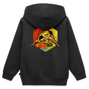 Lutte - Sweat Premium à capuche zippé enfant bio - noir - Dos - AI Model Kid Male (0cm)
