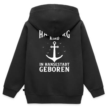 Hambourg Ville hanséatique Allemagne du Nord Bas-allemand - Sweat Premium à capuche zippé enfant bio - noir - Dos - AI Model Kid Male (0cm)
