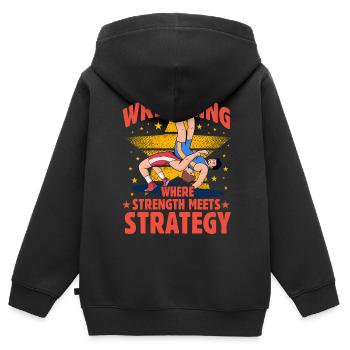 Wrestling where strength meets Strategy - Kids Premium Organic Zip-up Hoodie - black - Back - AI Model Kid Male (0cm)
