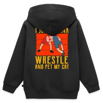 I just wanna Wrestle and pet my Cat - Kids Premium Organic Zip-up Hoodie - black - Back - AI Model Kid Male (0cm)