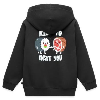 Sushi und Fleisch Wortwitz - Kinder Premium Organic Zip Hoodie - Schwarz - Hinten - AI Model Kid Male (0cm)