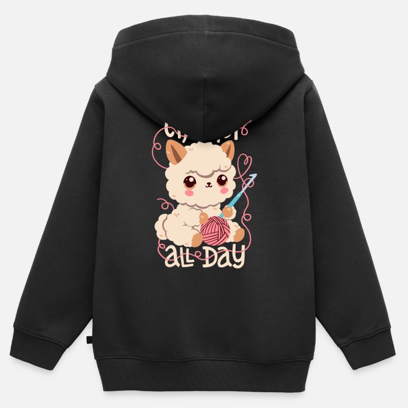 Crochet d’alpaga - Sweat Premium à capuche zippé enfant bio - noir