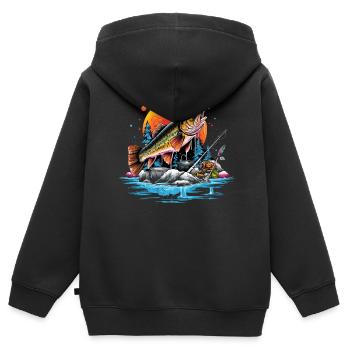 Poisson bar - Sweat Premium à capuche zippé enfant bio - noir - Dos - AI Model Kid Male (0cm)