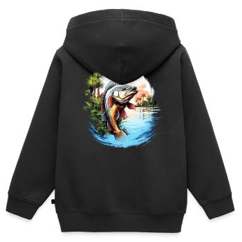 Poisson bar - Sweat Premium à capuche zippé enfant bio - noir - Dos - AI Model Kid Male (0cm)