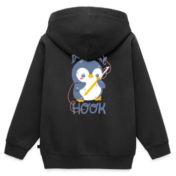 Crochet Penguin : Journée du crochet - Sweat Premium à capuche zippé enfant bio - noir - Dos - AI Model Kid Male (0cm)
