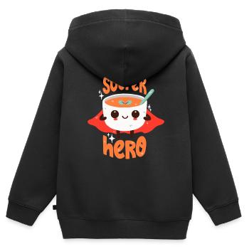 Soupe de super-héros - Sweat Premium à capuche zippé enfant bio - noir - Dos - AI Model Kid Male (0cm)