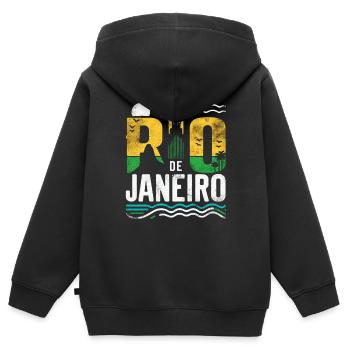 Rio de Janeiro, Brésil - Sweat Premium à capuche zippé enfant bio - noir - Dos - AI Model Kid Male (0cm)