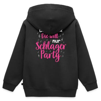 Schlager Tshirt Femme Schlager Party Costume Party - Sweat Premium à capuche zippé enfant bio - noir - Dos - AI Model Kid Male (0cm)