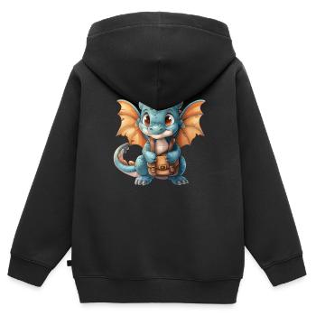 Drache Schulranzen Drache Kinder Niedlich - Kinder Premium Organic Zip Hoodie - Schwarz - Hinten - AI Model Kid Male (0cm)