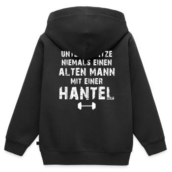 Gym Tshirt Lustig Fitness Workout Fitnessstudio - Kinder Premium Organic Zip Hoodie - Schwarz - Hinten - AI Model Kid Male (0cm)