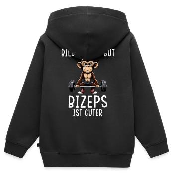 Gym Tshirt Lustig Fitness Workout Fitnessstudio - Kinder Premium Organic Zip Hoodie - Schwarz - Hinten - AI Model Kid Male (0cm)