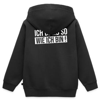 Je resterai comme je suis - Sweat Premium à capuche zippé enfant bio - noir - Dos - AI Model Kid Male (0cm)
