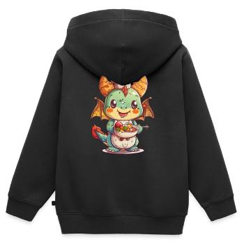 Drache Ramen Japanisch Kawaii - Kinder Premium Organic Zip Hoodie - Schwarz - Hinten - AI Model Kid Male (0cm)