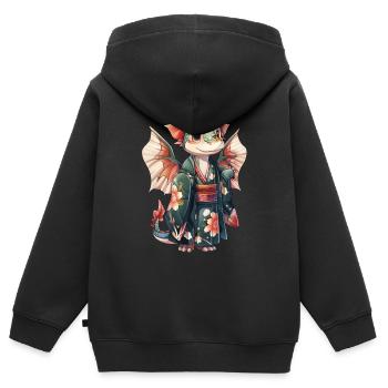 Drachen Kimono Japanisch Kawaii - Kinder Premium Organic Zip Hoodie - Schwarz - Hinten - AI Model Kid Male (0cm)