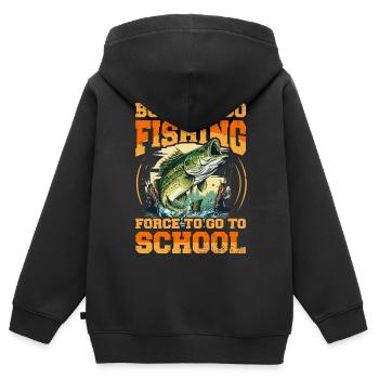 Geboren, um angeln zu gehen, gezwungen, zur Schule zu gehen - Kinder Premium Organic Zip Hoodie - Schwarz - Hinten - AI Model Kid Male (0cm)