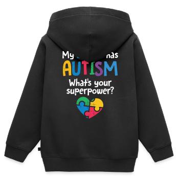 Autisme - Sweat Premium à capuche zippé enfant bio - noir - Dos - AI Model Kid Male (0cm)