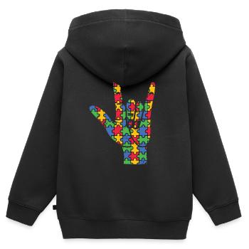 Autism - Kids Premium Organic Zip-up Hoodie - black - Back - AI Model Kid Male (0cm)