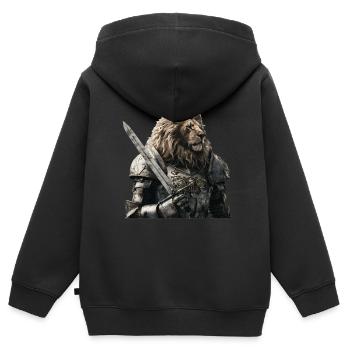 Löwe Ritter Mittelalter - Kinder Premium Organic Zip Hoodie - Schwarz - Hinten - AI Model Kid Male (0cm)