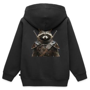 Waschbär Ritter Mittelalter - Kinder Premium Organic Zip Hoodie - Schwarz - Hinten - AI Model Kid Male (0cm)