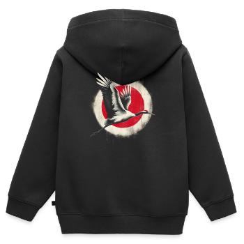 Drapeau de la grue japonaise - Sweat Premium à capuche zippé enfant bio - noir - Dos - AI Model Kid Male (0cm)