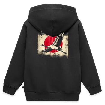 Drapeau de la grue japonaise - Sweat Premium à capuche zippé enfant bio - noir - Dos - AI Model Kid Male (0cm)