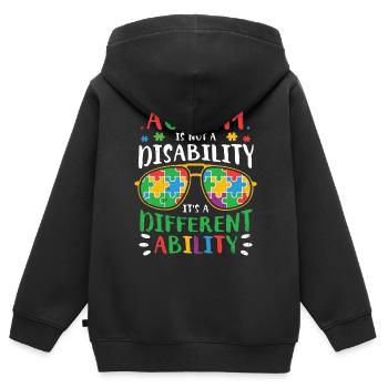 Autisme - Sweat Premium à capuche zippé enfant bio - noir - Dos - AI Model Kid Male (0cm)