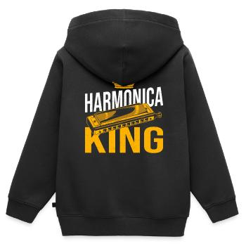 Jouer de l’harmonica cadeau - Sweat Premium à capuche zippé enfant bio - noir - Dos - AI Model Kid Male (0cm)