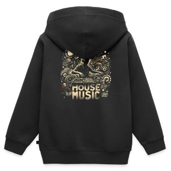 House Musik - Kinder Premium Organic Zip Hoodie - Schwarz - Hinten - AI Model Kid Male (0cm)