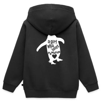 Une fille qui aime le pingouin - Sweat Premium à capuche zippé enfant bio - noir - Dos - AI Model Kid Male (0cm)
