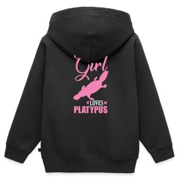 Girl loves Platypus Schnabeltier - Kinder Premium Organic Zip Hoodie - Schwarz - Hinten - AI Model Kid Male (0cm)